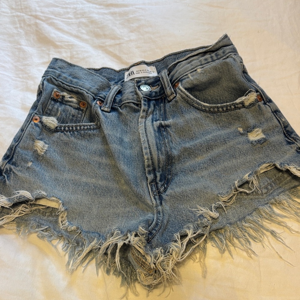 Zara Blue Distressed Jean Shorts